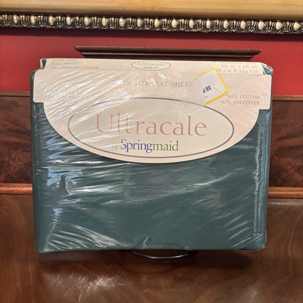 Vintage Springmaid Ultracale‎ Twin Flat Sheet Hunter Green NIP 180 TC USA